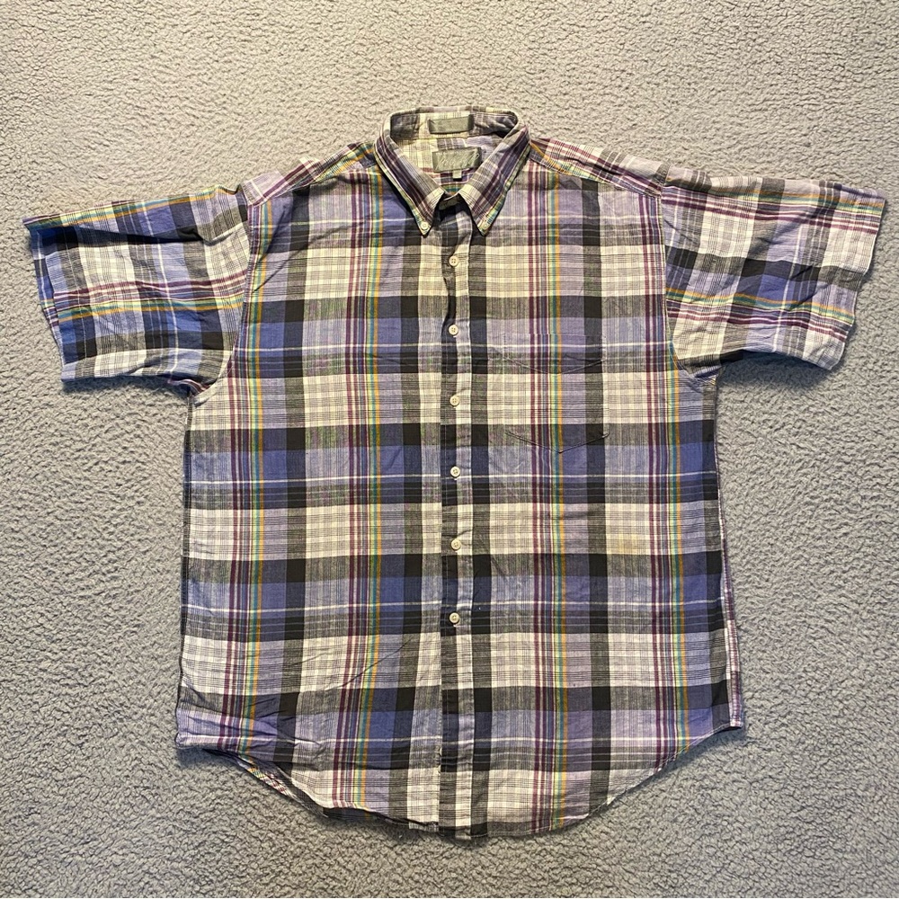 VTG Kensington Lord & Taylor Collection Multicolor Plaid SS Button-Down Shirt XL